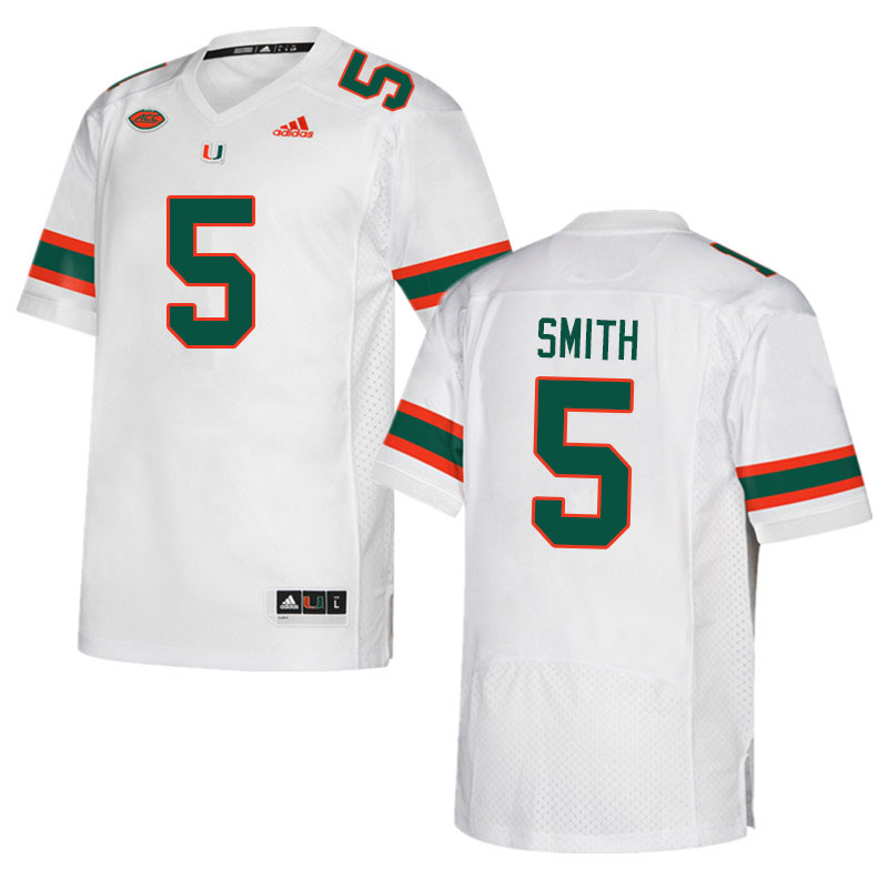 Men #5 Key'Shawn Smith Miami Hurricanes College Football Jerseys Sale-White - Click Image to Close
